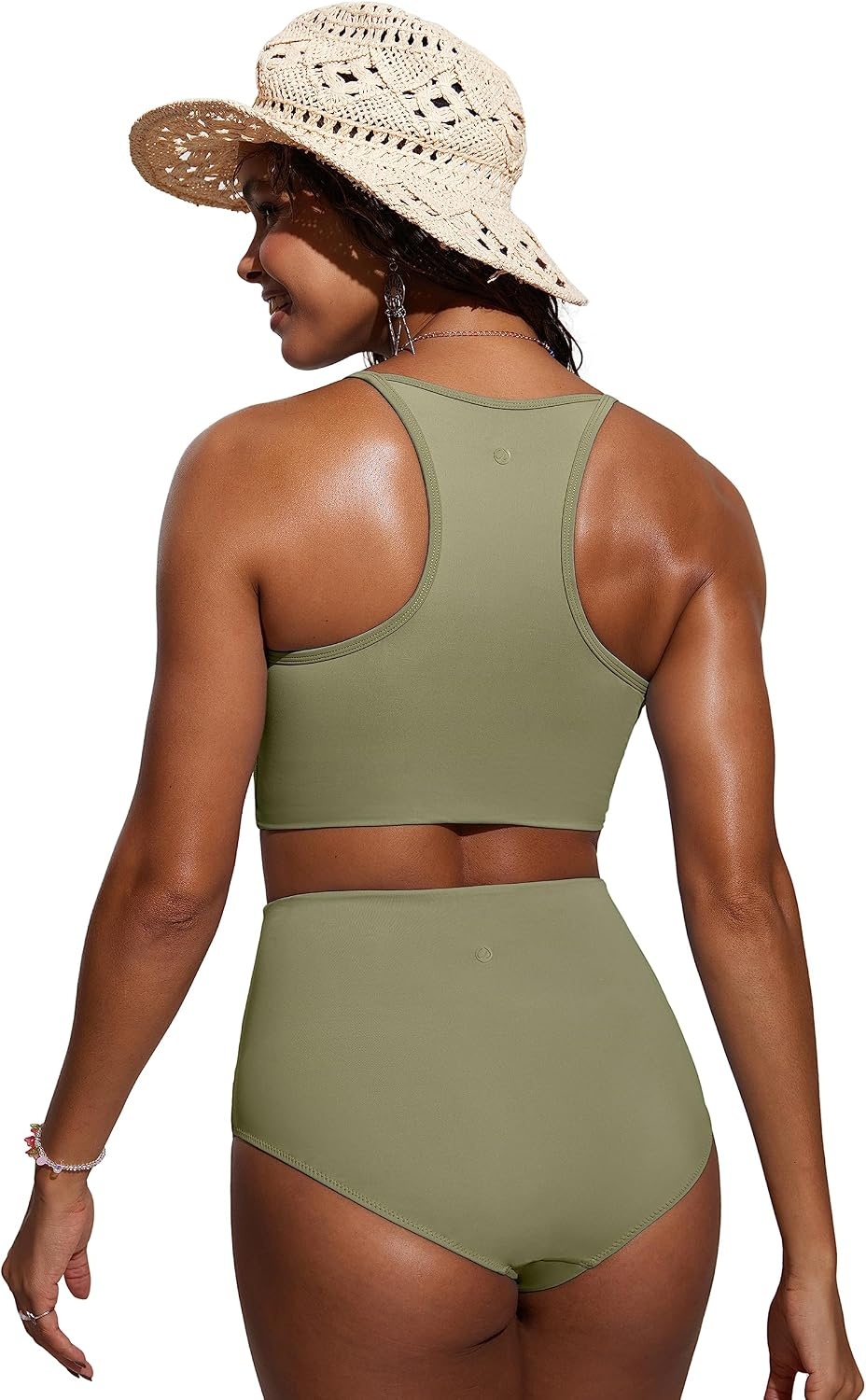 image:imageCRZ YOGA Womens Bikini Tops High Neck Swimsuit Racerback Padded Bathing Suit Sexy SwimwearMoss Green