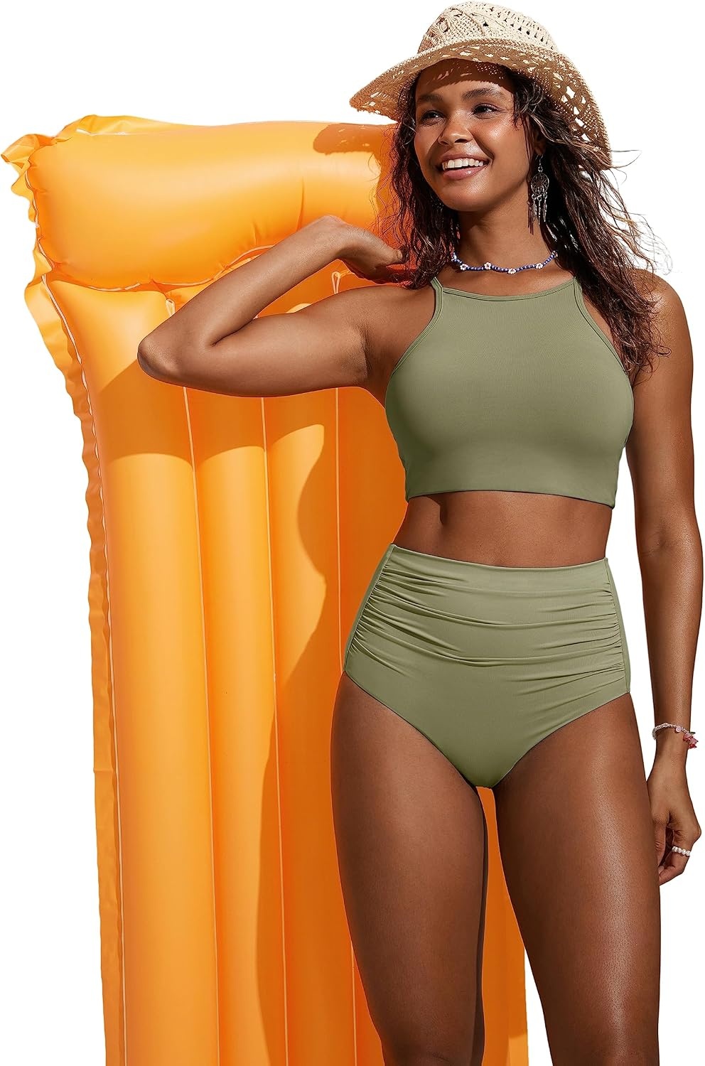 image:imageCRZ YOGA Womens Bikini Tops High Neck Swimsuit Racerback Padded Bathing Suit Sexy SwimwearMoss Green