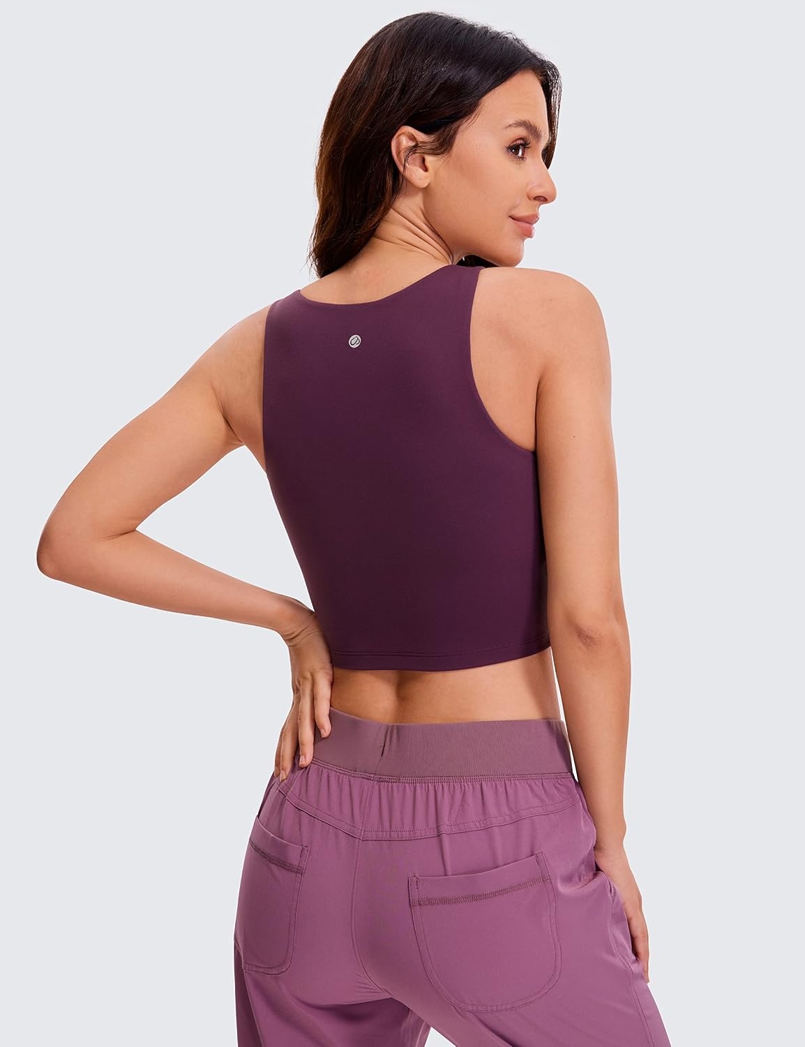 image:imageCRZ YOGA Womens Butterluxe Double Lined Cropped Tops High Neck Racerback Tanks Sleeveless Casual Workout Crop ShirtsDeep Purple