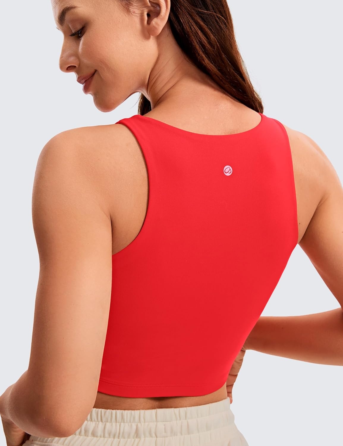 image:imageCRZ YOGA Womens Butterluxe Double Lined Cropped Tops High Neck Racerback Tanks Sleeveless Casual Workout Crop ShirtsDeep Red