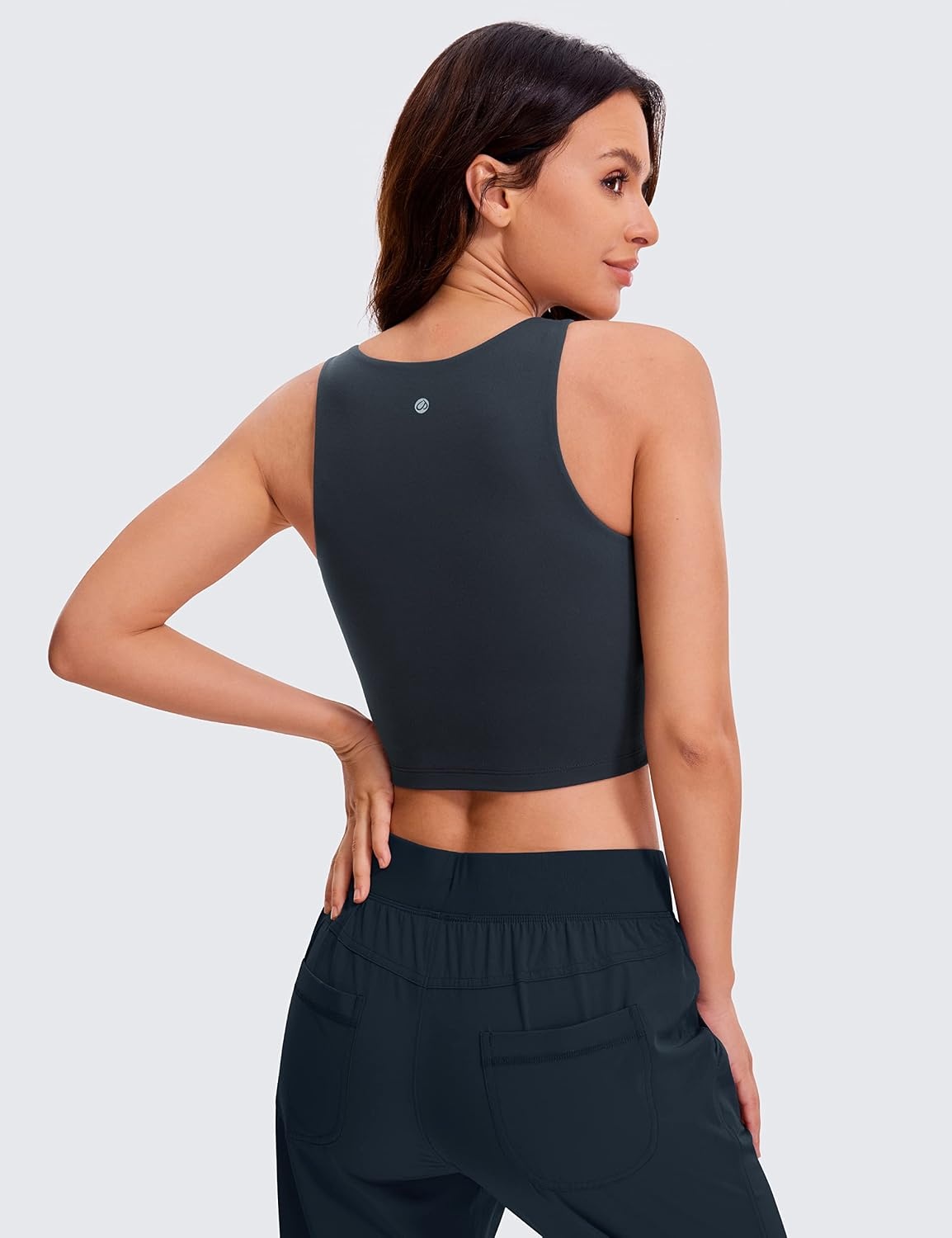 image:imageCRZ YOGA Womens Butterluxe Double Lined Cropped Tops High Neck Racerback Tanks Sleeveless Casual Workout Crop ShirtsTrue Navy