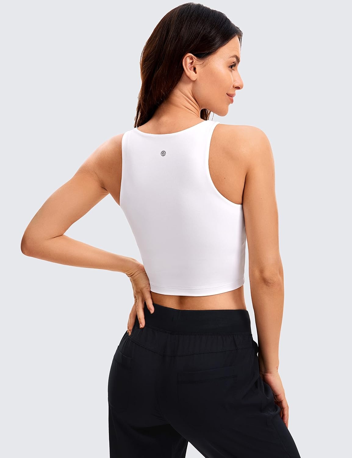 image:imageCRZ YOGA Womens Butterluxe Double Lined Cropped Tops High Neck Racerback Tanks Sleeveless Casual Workout Crop ShirtsWhite