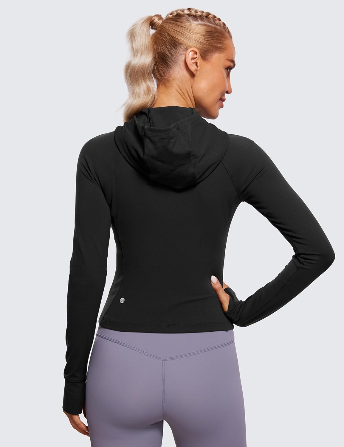 image:imageCRZ YOGA Womens Butterluxe Full Zip Workout Hoodie Jackets Slim Fit Hooded Athletic Yoga Lightweight Jacket with Thumb HolesBlack