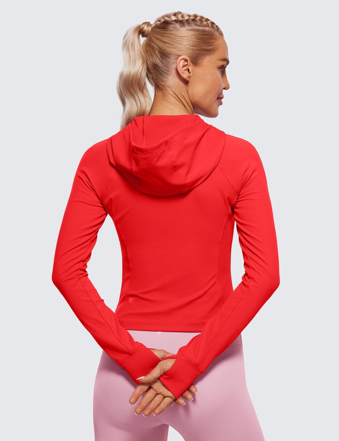 image:imageCRZ YOGA Womens Butterluxe Full Zip Workout Hoodie Jackets Slim Fit Hooded Athletic Yoga Lightweight Jacket with Thumb HolesDeep Red