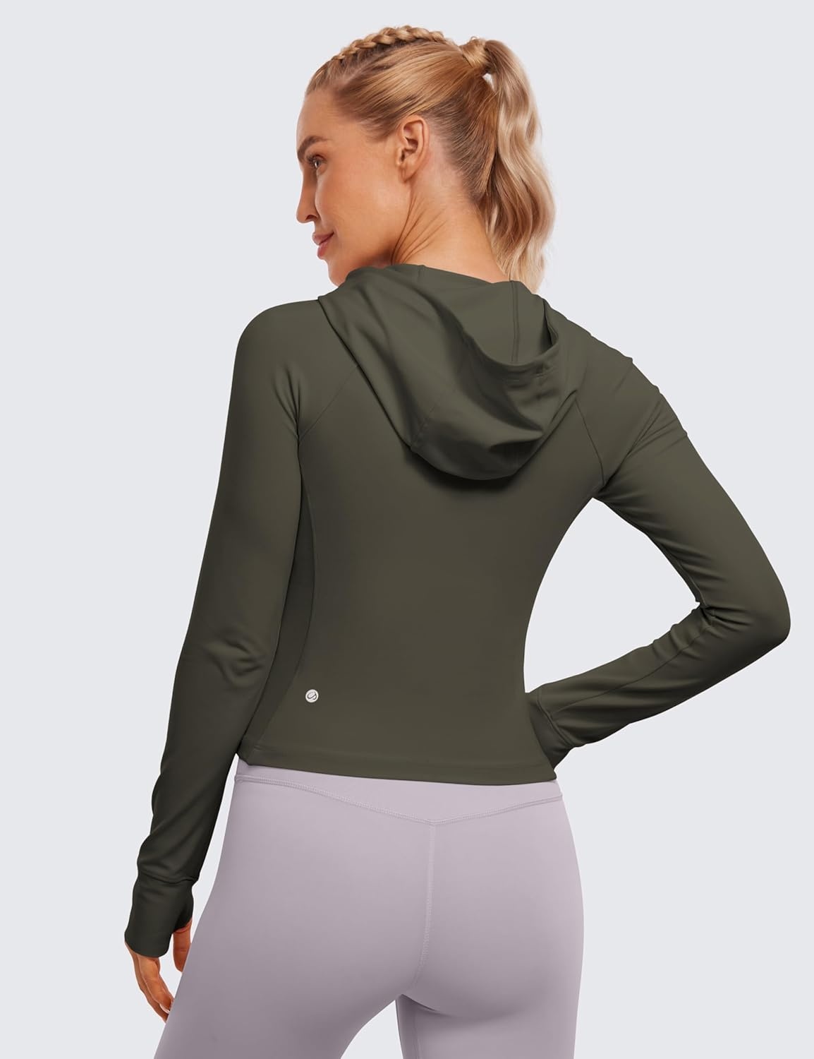 image:imageCRZ YOGA Womens Butterluxe Full Zip Workout Hoodie Jackets Slim Fit Hooded Athletic Yoga Lightweight Jacket with Thumb HolesLight Army Green