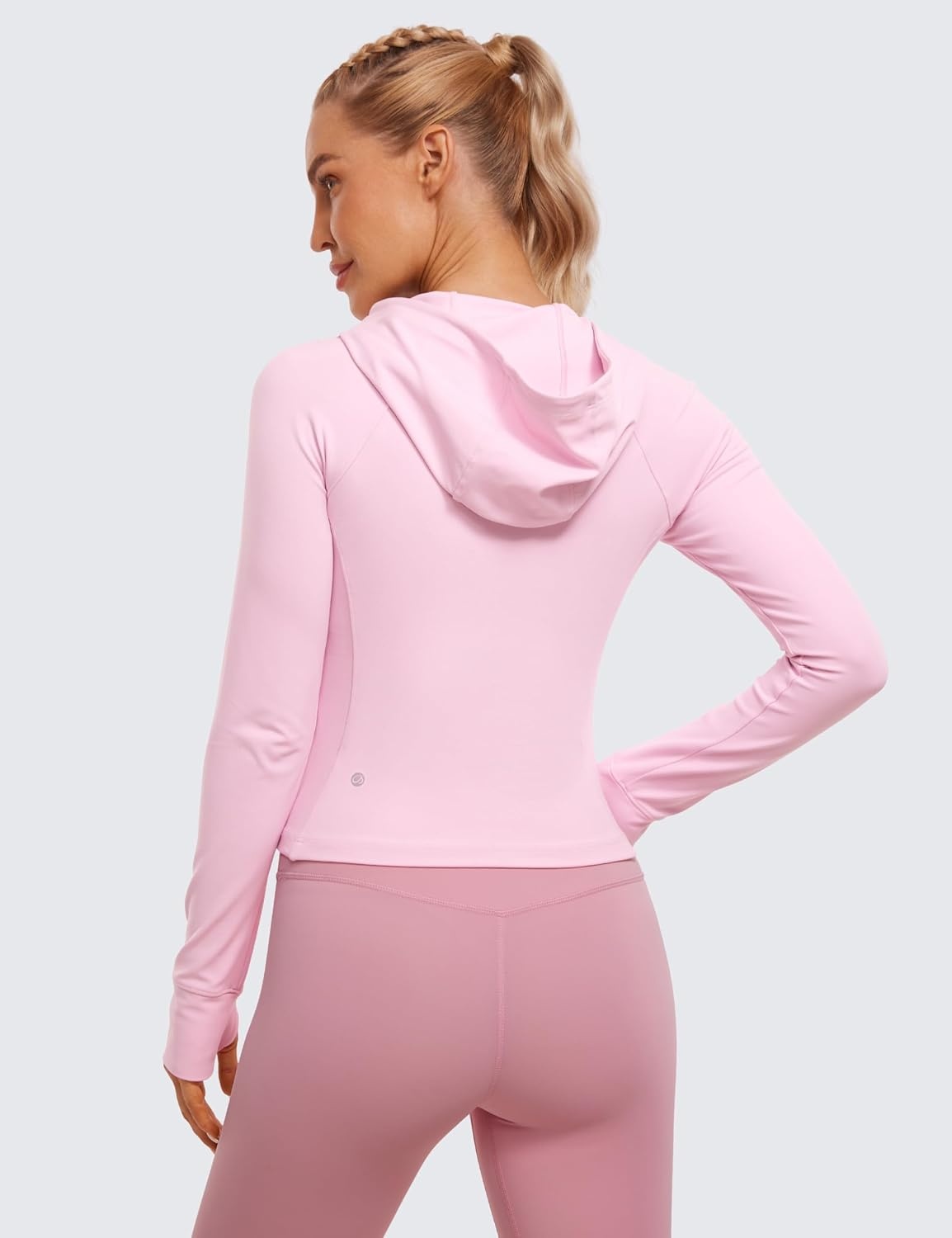 image:imageCRZ YOGA Womens Butterluxe Full Zip Workout Hoodie Jackets Slim Fit Hooded Athletic Yoga Lightweight Jacket with Thumb HolesPink Peony