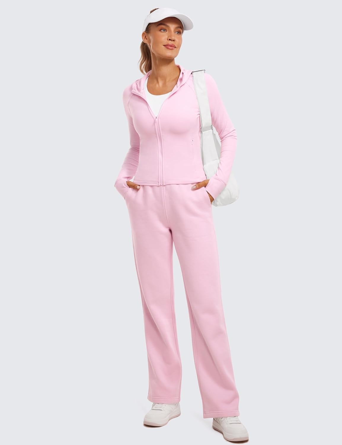image:imageCRZ YOGA Womens Butterluxe Full Zip Workout Hoodie Jackets Slim Fit Hooded Athletic Yoga Lightweight Jacket with Thumb HolesPink Peony