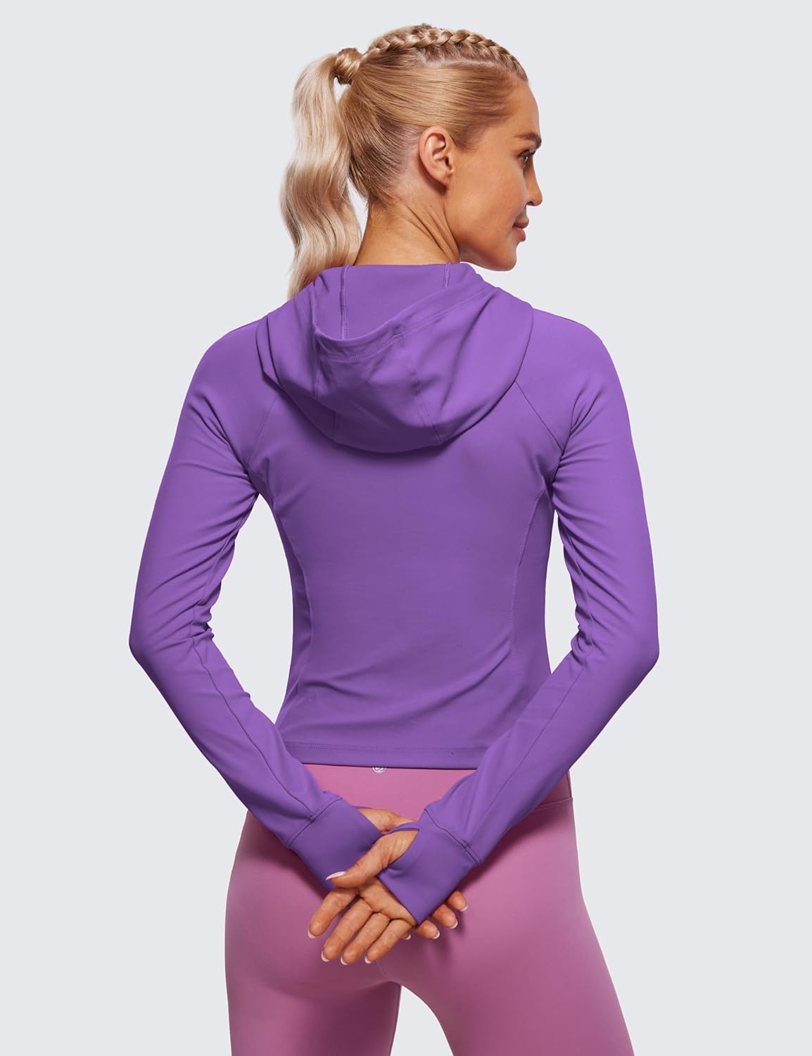 image:imageCRZ YOGA Womens Butterluxe Full Zip Workout Hoodie Jackets Slim Fit Hooded Athletic Yoga Lightweight Jacket with Thumb HolesRoyal Lilac