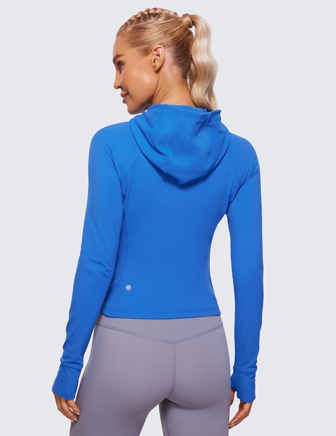 image:imageCRZ YOGA Womens Butterluxe Full Zip Workout Hoodie Jackets Slim Fit Hooded Athletic Yoga Lightweight Jacket with Thumb HolesSparkle Blue