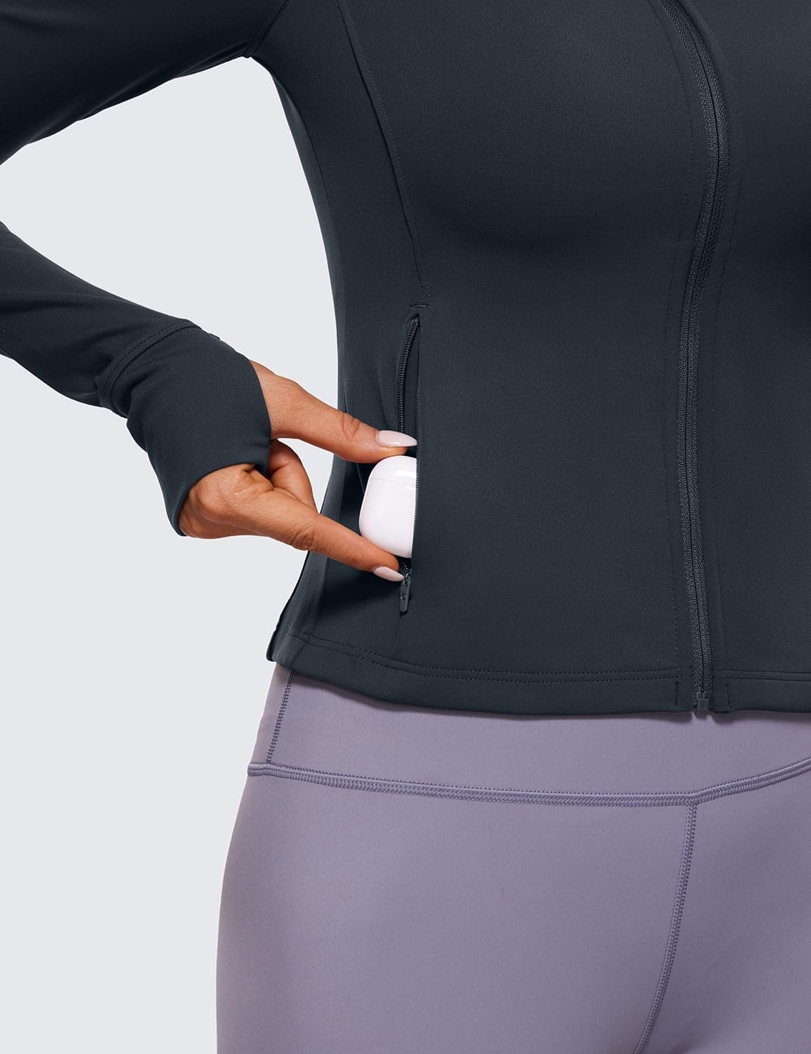 image:imageCRZ YOGA Womens Butterluxe Full Zip Workout Hoodie Jackets Slim Fit Hooded Athletic Yoga Lightweight Jacket with Thumb HolesTrue Navy