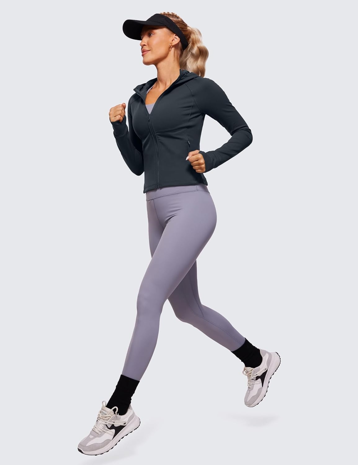 image:imageCRZ YOGA Womens Butterluxe Full Zip Workout Hoodie Jackets Slim Fit Hooded Athletic Yoga Lightweight Jacket with Thumb HolesTrue Navy