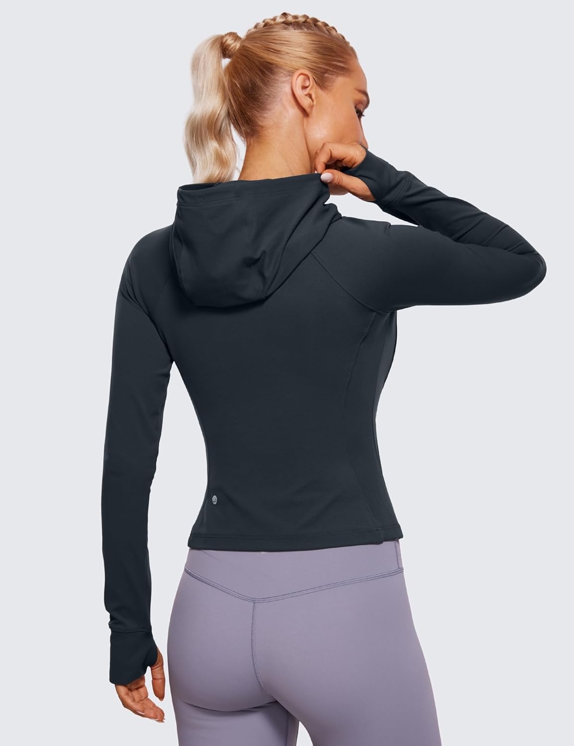 image:imageCRZ YOGA Womens Butterluxe Full Zip Workout Hoodie Jackets Slim Fit Hooded Athletic Yoga Lightweight Jacket with Thumb HolesTrue Navy
