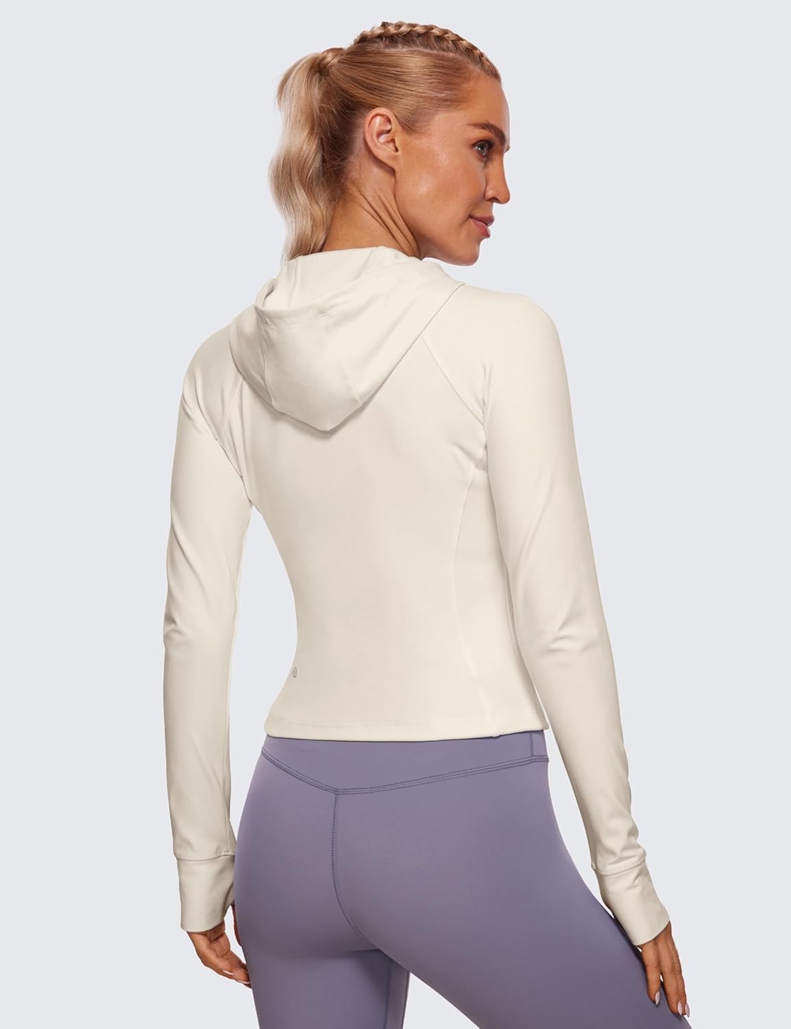 image:imageCRZ YOGA Womens Butterluxe Full Zip Workout Hoodie Jackets Slim Fit Hooded Athletic Yoga Lightweight Jacket with Thumb HolesWhite Apricot