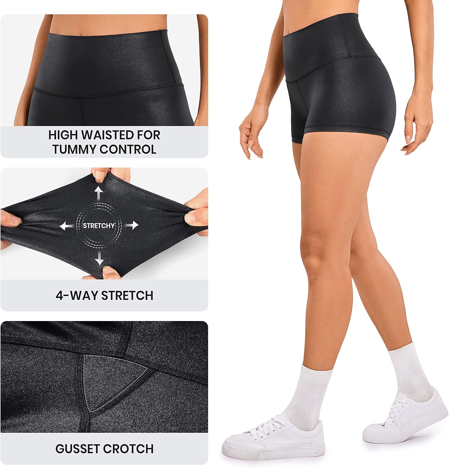 image:imageCRZ YOGA Womens Butterluxe Matte Faux Leather Biker Shorts 25 High Waist Workout Yoga SpandexBlack