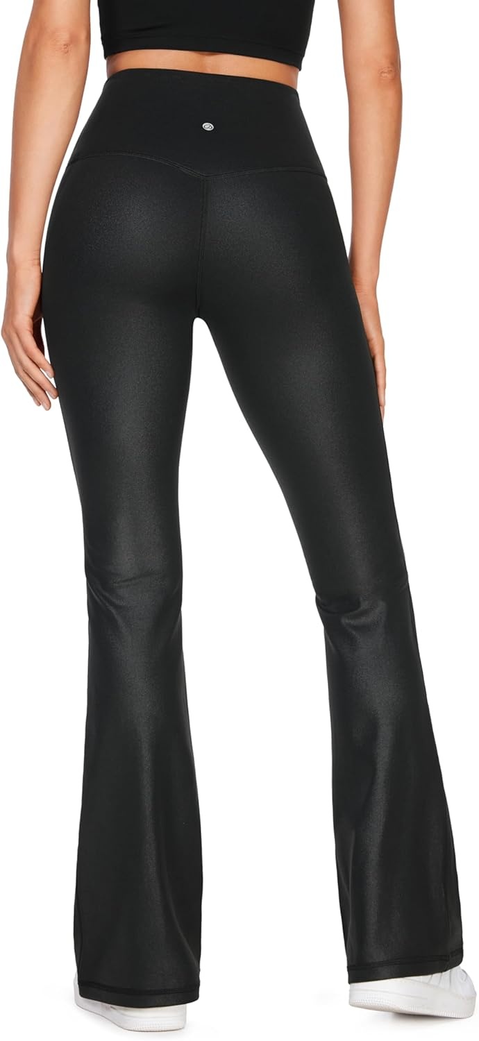 image:imageCRZ YOGA Womens Butterluxe Matte Faux Leather Flare Leggings 32 Inches High Waist Wide Leg Bootcut Yoga PantsFaux Leather Black