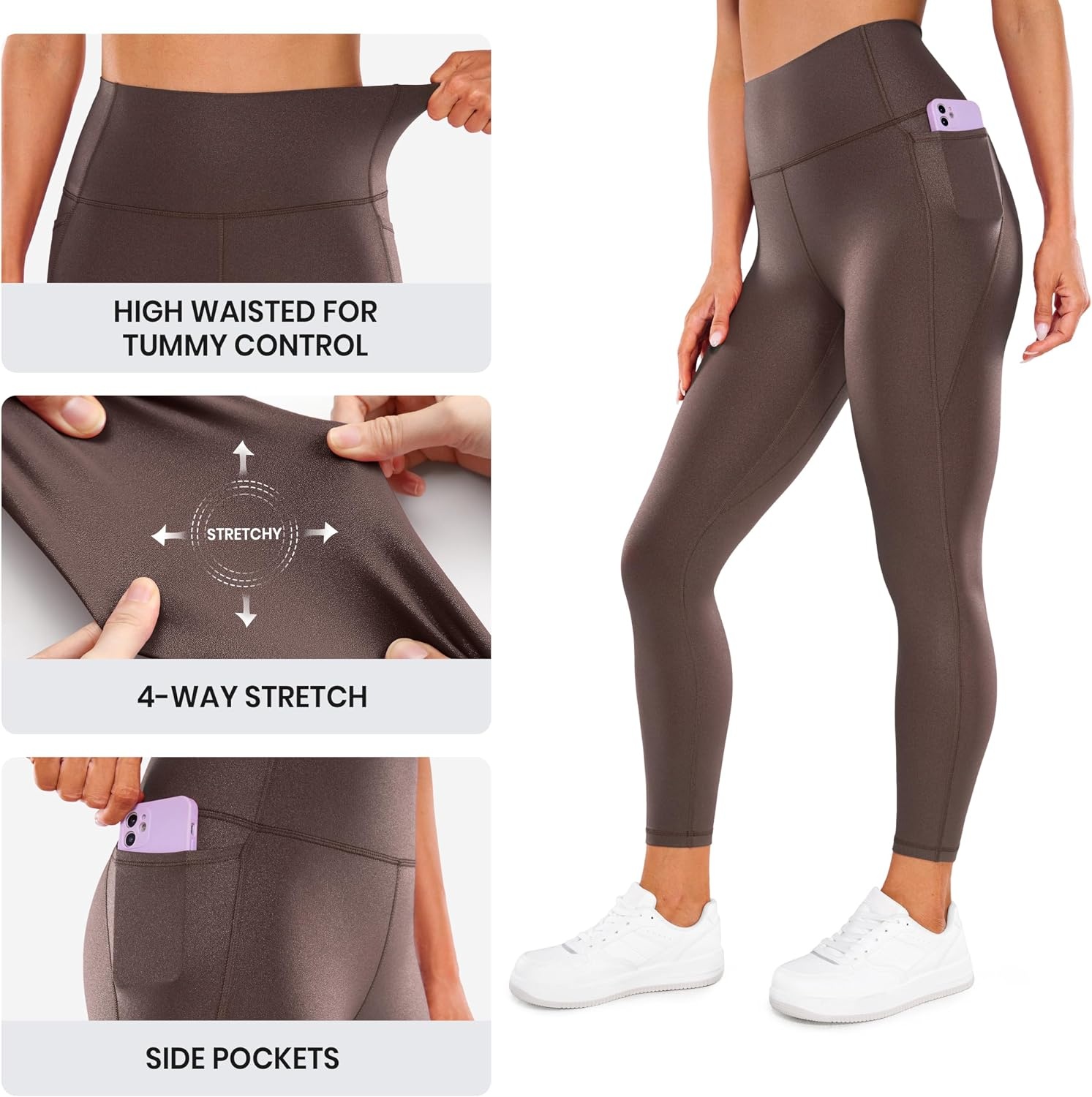 image:imageCRZ YOGA Womens Butterluxe Matte Faux Leather Leggings 25 High Waisted Buttery Soft Lounge Pockets Leggings