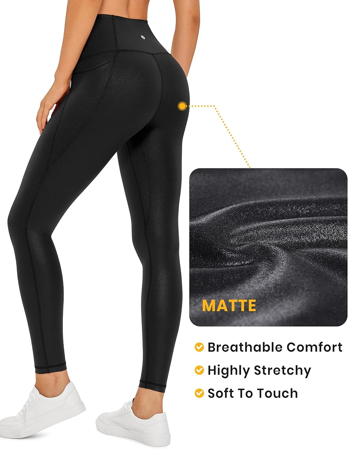 image:imageCRZ YOGA Womens Butterluxe Matte Faux Leather Leggings 28 High Waisted Pockets Buttery Soft LoungeBlack Classic