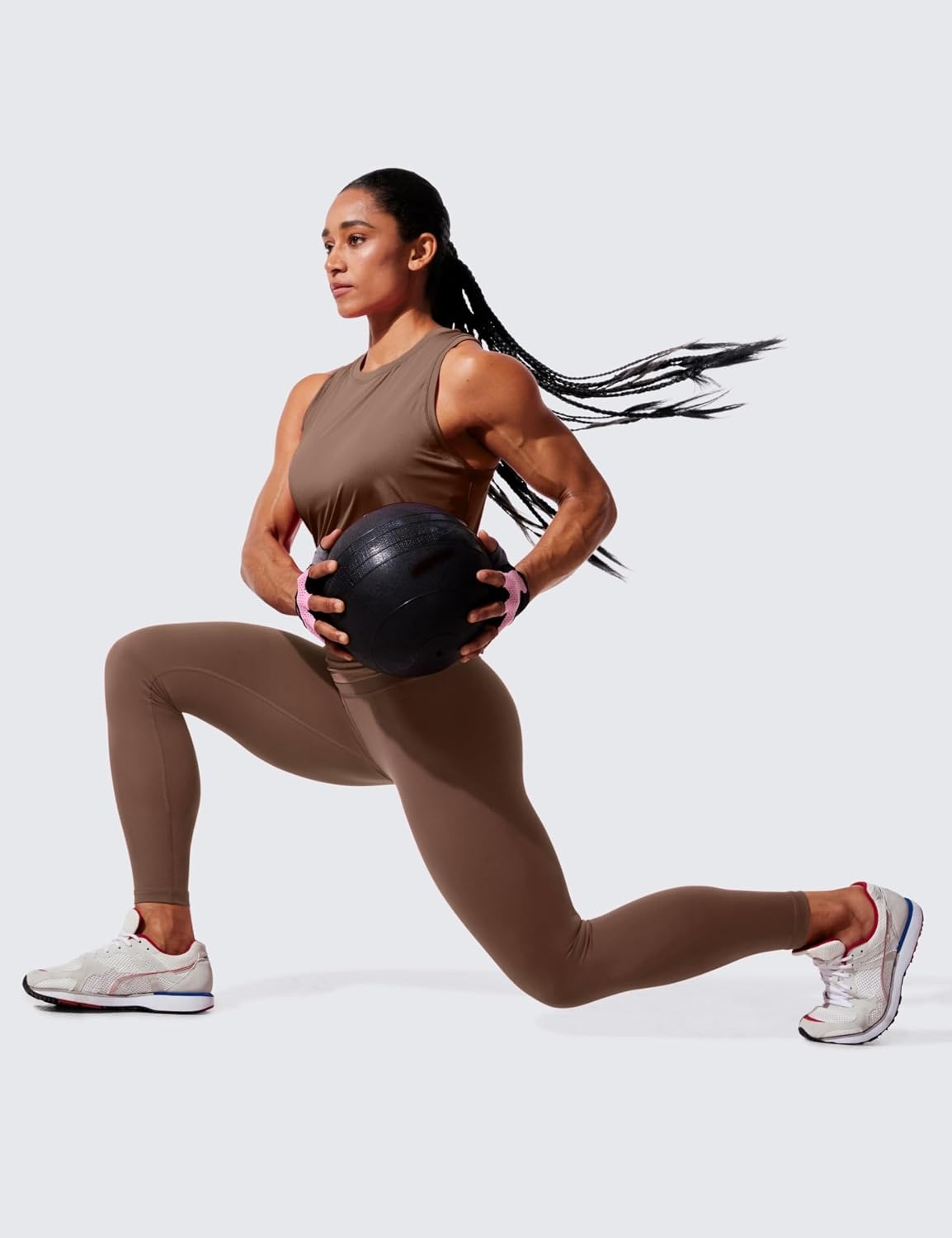 image:imageCRZ YOGA Womens Hugged Feeling Compression Leggings 25 Inches Thick High Waisted Tummy Control Workout Pants TightsCoffee Brown