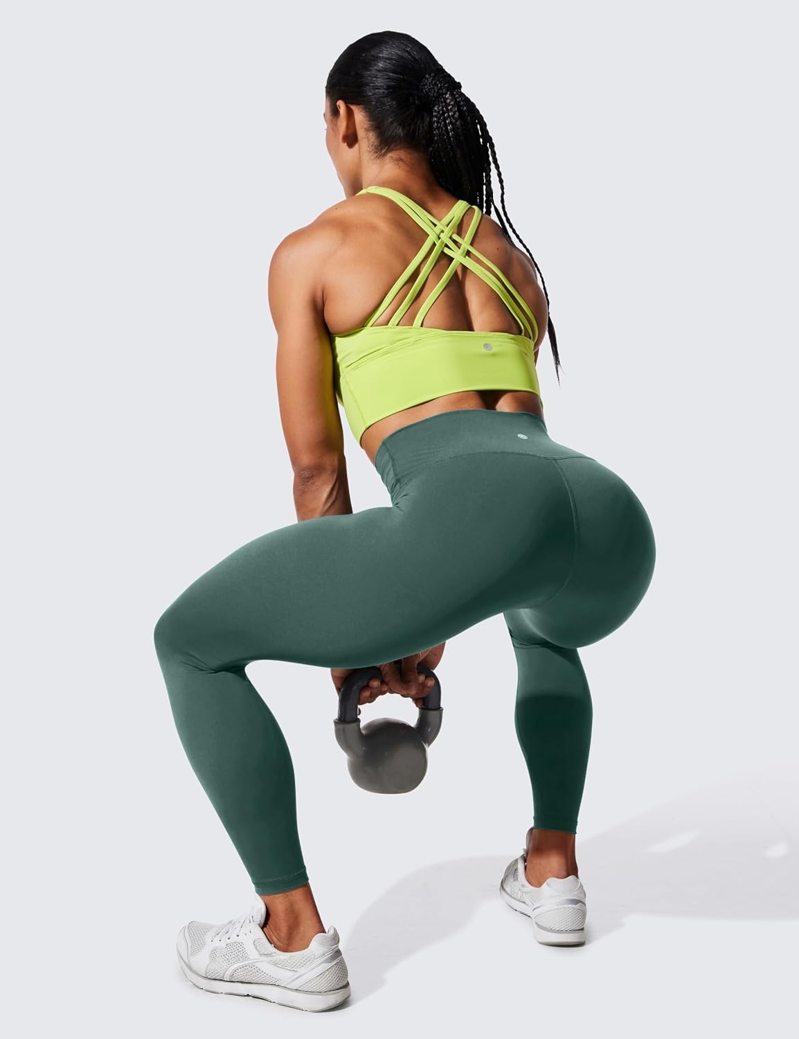 image:imageCRZ YOGA Womens Hugged Feeling Compression Leggings 25 Inches Thick High Waisted Tummy Control Workout Pants TightsDark Forest Green