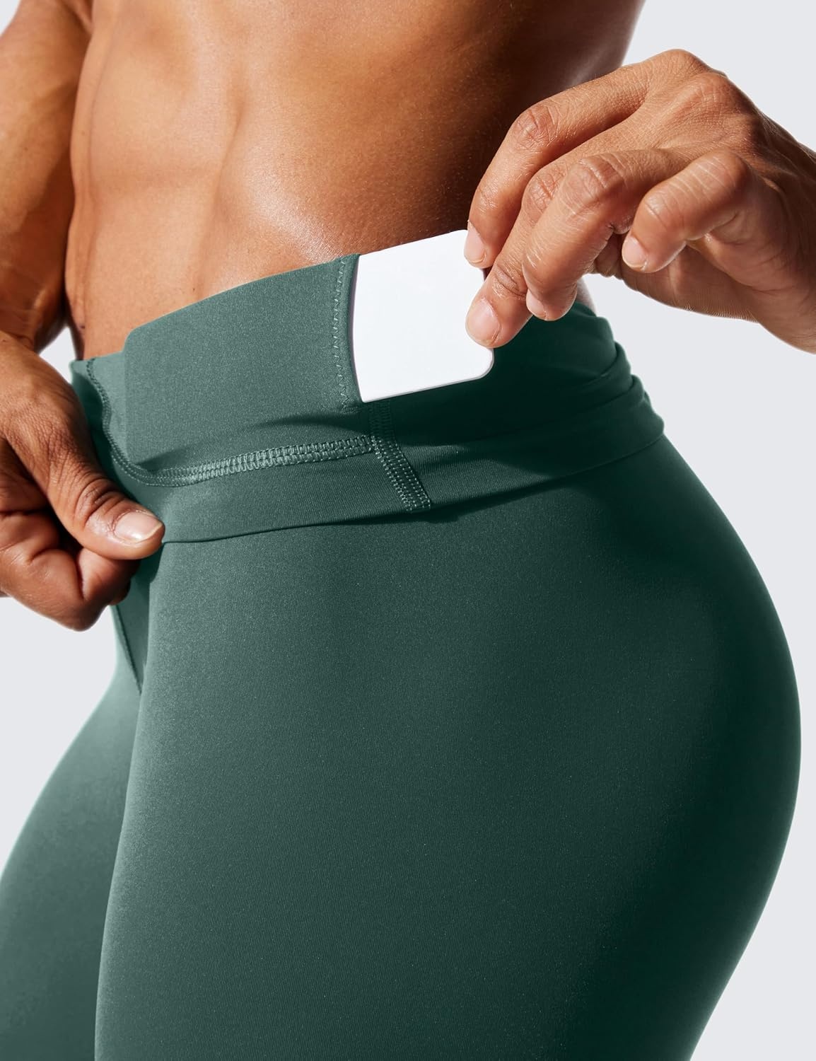 image:imageCRZ YOGA Womens Hugged Feeling Compression Leggings 25 Inches Thick High Waisted Tummy Control Workout Pants TightsDark Forest Green