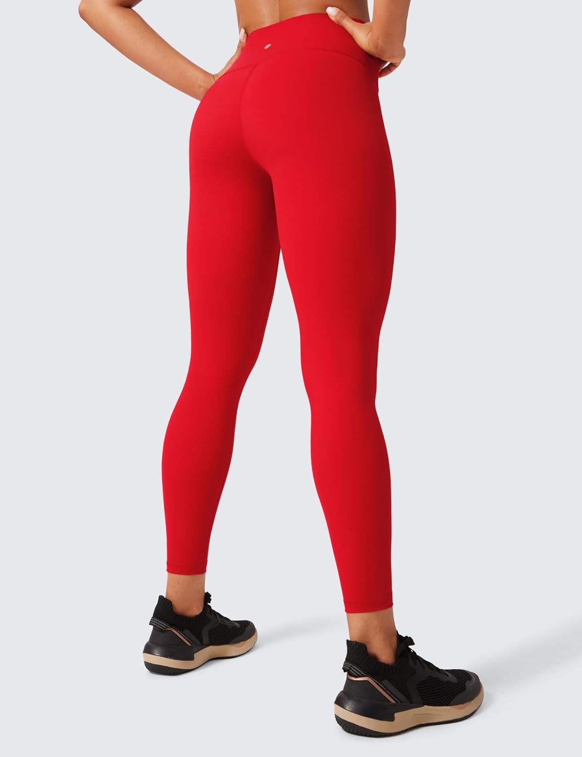 image:imageCRZ YOGA Womens Hugged Feeling Compression Leggings 25 Inches Thick High Waisted Tummy Control Workout Pants TightsRed Chili