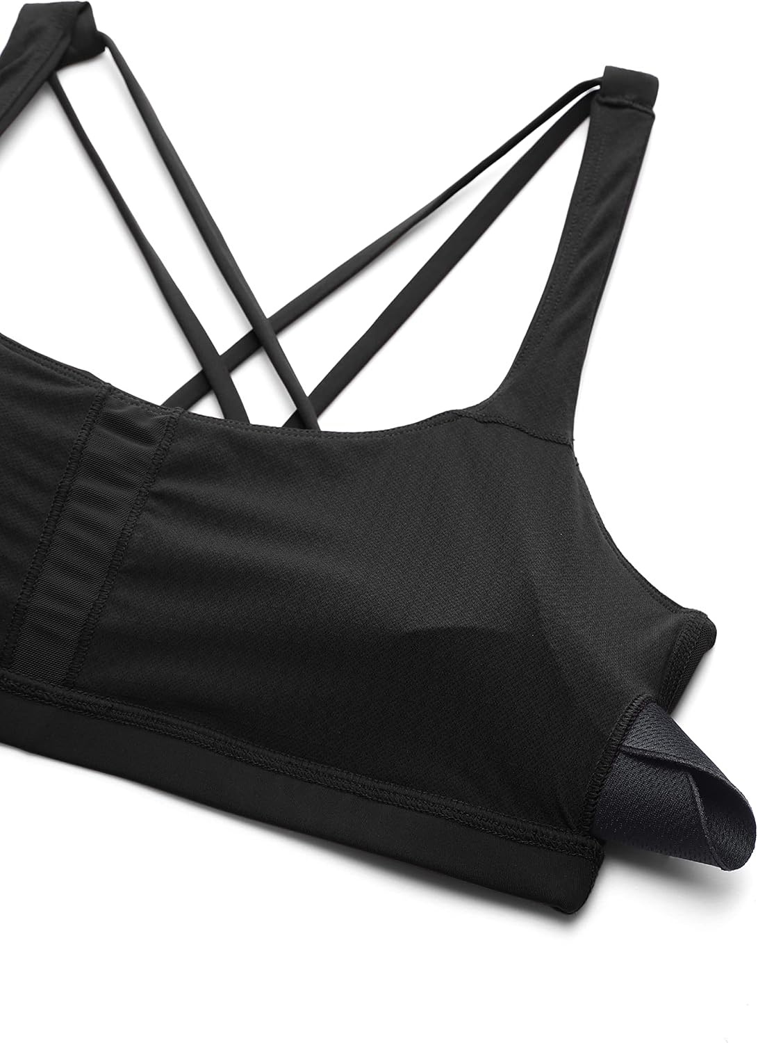 image:imageCRZ YOGA Womens Light Support Strappy Sports Bra Low Cut Wirefree Padded Yoga Cami Criss Cross BackBlack