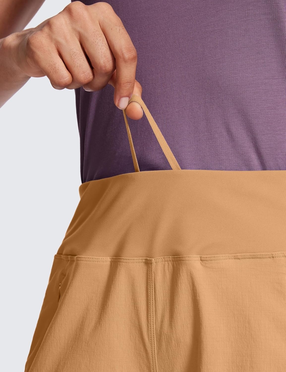 image:imageCRZ YOGA Womens Lightweight Mid Rise Hiking Shorts 4 Stretch for Athletic Summer Travel Outdoor Golf with Zip PocketsDoe Brown