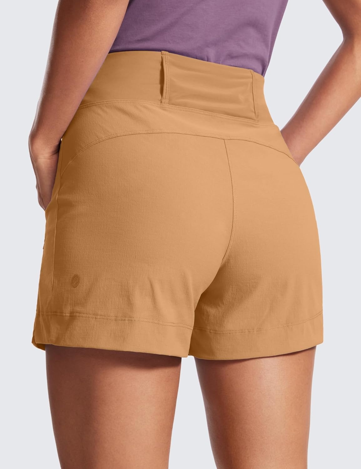 image:imageCRZ YOGA Womens Lightweight Mid Rise Hiking Shorts 4 Stretch for Athletic Summer Travel Outdoor Golf with Zip PocketsDoe Brown