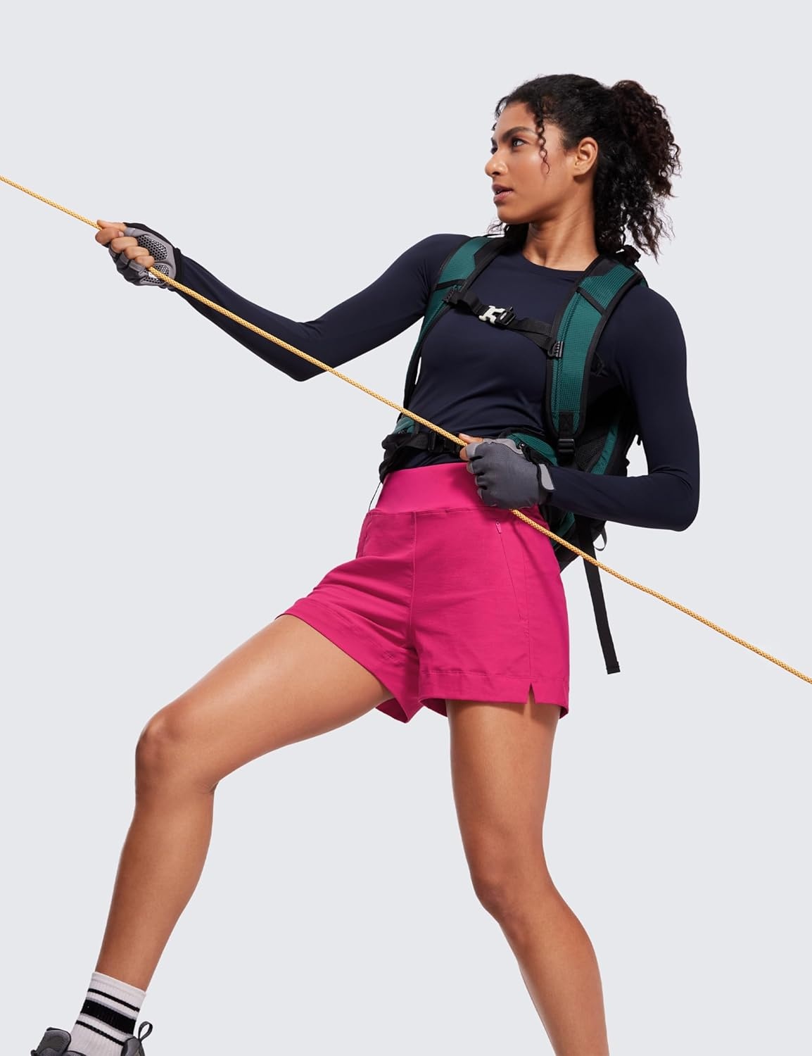 image:imageCRZ YOGA Womens Lightweight Mid Rise Hiking Shorts 4 Stretch for Athletic Summer Travel Outdoor Golf with Zip PocketsGranita Pink