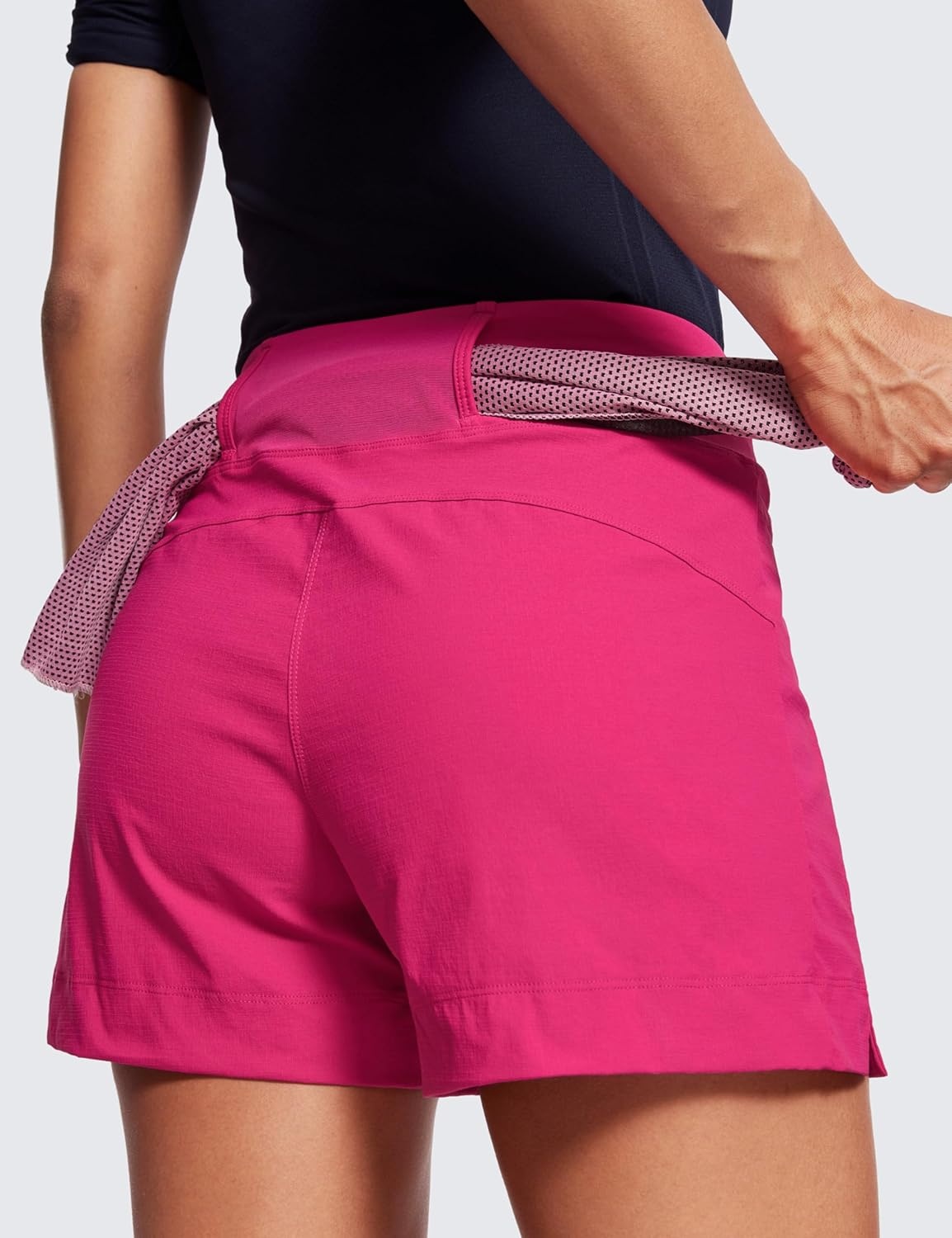 image:imageCRZ YOGA Womens Lightweight Mid Rise Hiking Shorts 4 Stretch for Athletic Summer Travel Outdoor Golf with Zip PocketsGranita Pink