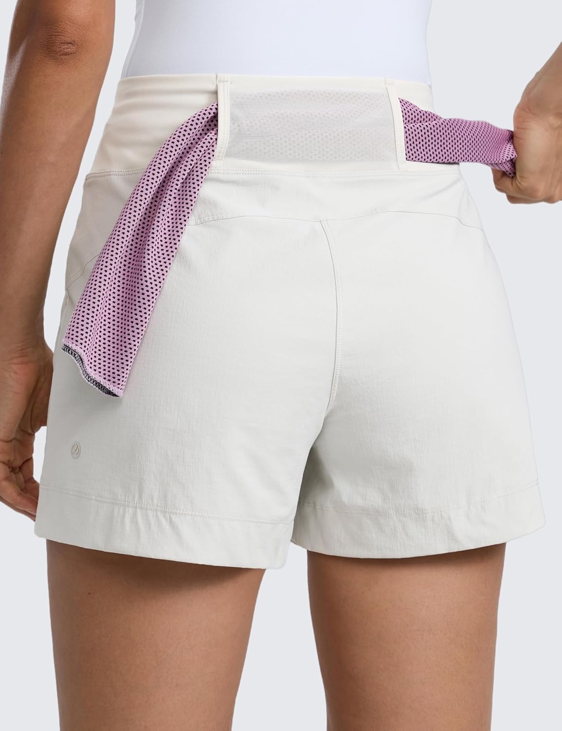 image:imageCRZ YOGA Womens Lightweight Mid Rise Hiking Shorts 4 Stretch for Athletic Summer Travel Outdoor Golf with Zip PocketsMilky White Bone