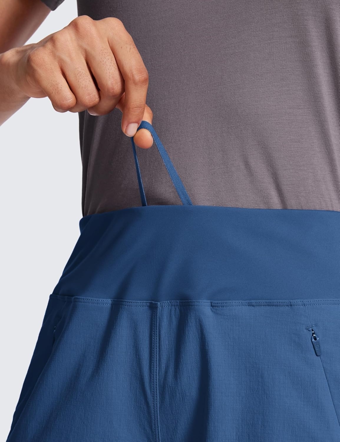 image:imageCRZ YOGA Womens Lightweight Mid Rise Hiking Shorts 4 Stretch for Athletic Summer Travel Outdoor Golf with Zip PocketsPitch Blue