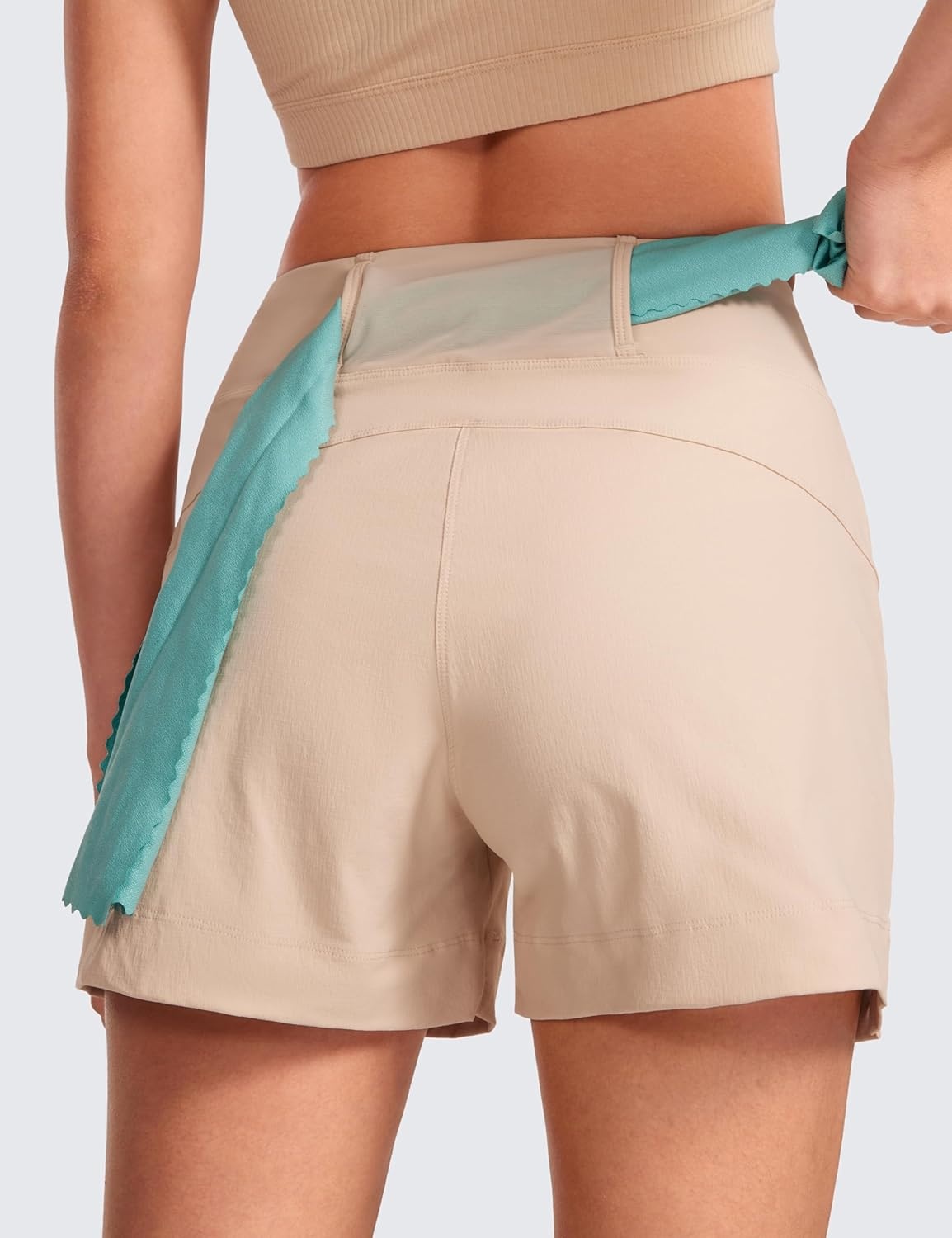 image:imageCRZ YOGA Womens Lightweight Mid Rise Hiking Shorts 4 Stretch for Athletic Summer Travel Outdoor Golf with Zip PocketsRaw Linen