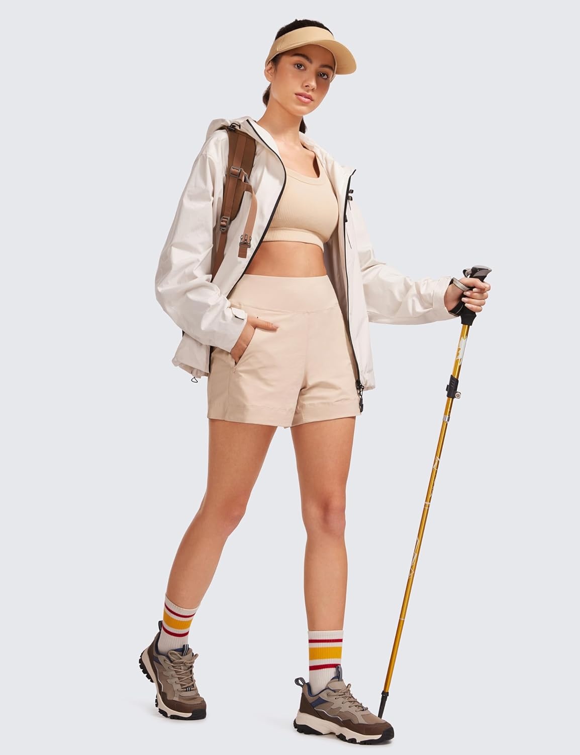 image:imageCRZ YOGA Womens Lightweight Mid Rise Hiking Shorts 4 Stretch for Athletic Summer Travel Outdoor Golf with Zip PocketsRaw Linen