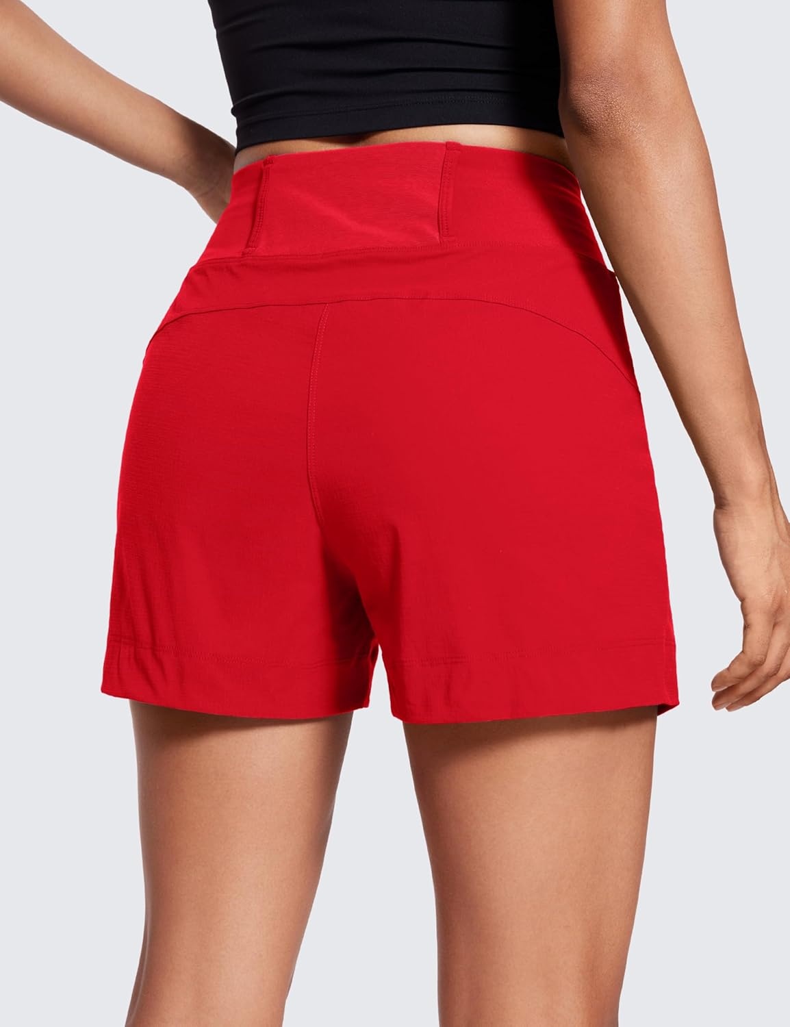 image:imageCRZ YOGA Womens Lightweight Mid Rise Hiking Shorts 4 Stretch for Athletic Summer Travel Outdoor Golf with Zip PocketsRed Chili