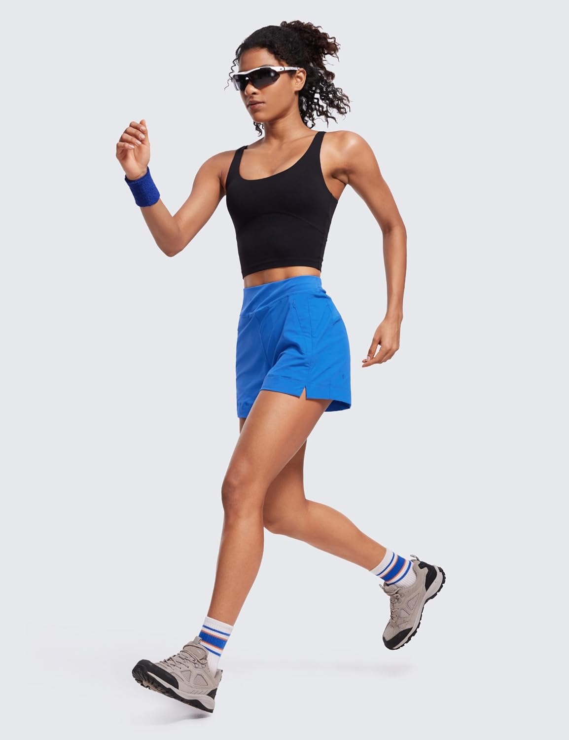 image:imageCRZ YOGA Womens Lightweight Mid Rise Hiking Shorts 4 Stretch for Athletic Summer Travel Outdoor Golf with Zip PocketsSparkle Blue