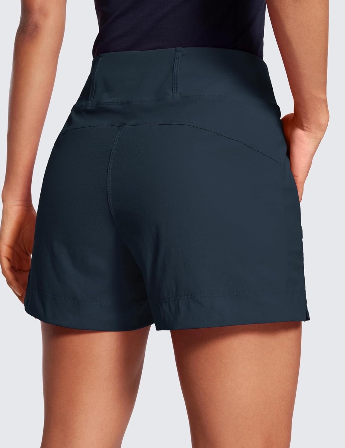 image:imageCRZ YOGA Womens Lightweight Mid Rise Hiking Shorts 4 Stretch for Athletic Summer Travel Outdoor Golf with Zip PocketsTrue Navy