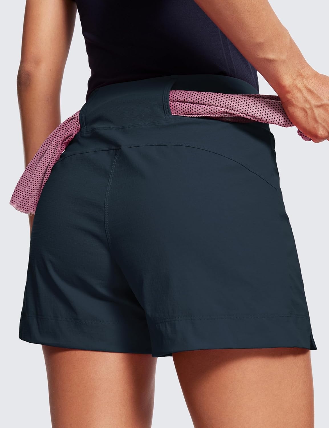 image:imageCRZ YOGA Womens Lightweight Mid Rise Hiking Shorts 4 Stretch for Athletic Summer Travel Outdoor Golf with Zip PocketsTrue Navy
