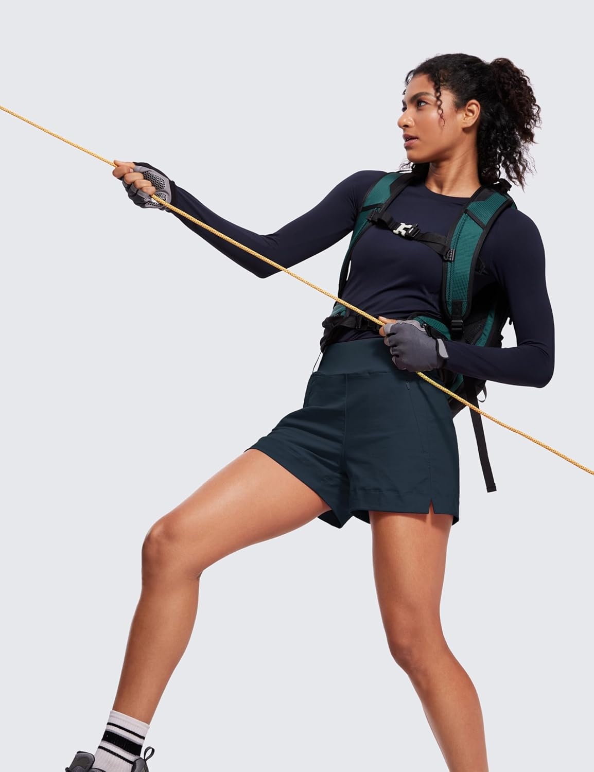 image:imageCRZ YOGA Womens Lightweight Mid Rise Hiking Shorts 4 Stretch for Athletic Summer Travel Outdoor Golf with Zip PocketsTrue Navy