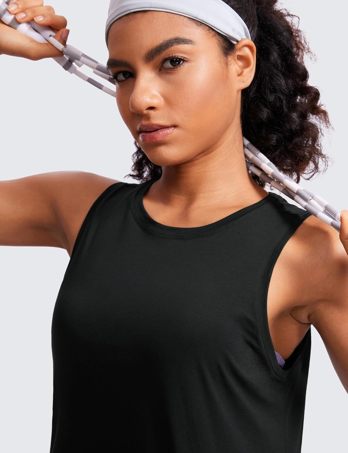 image:imageCRZ YOGA Womens Pima Cotton Sleeveless Loose Tank Tops Exercise Gym Yoga Tops Athletic ShirtsBlack