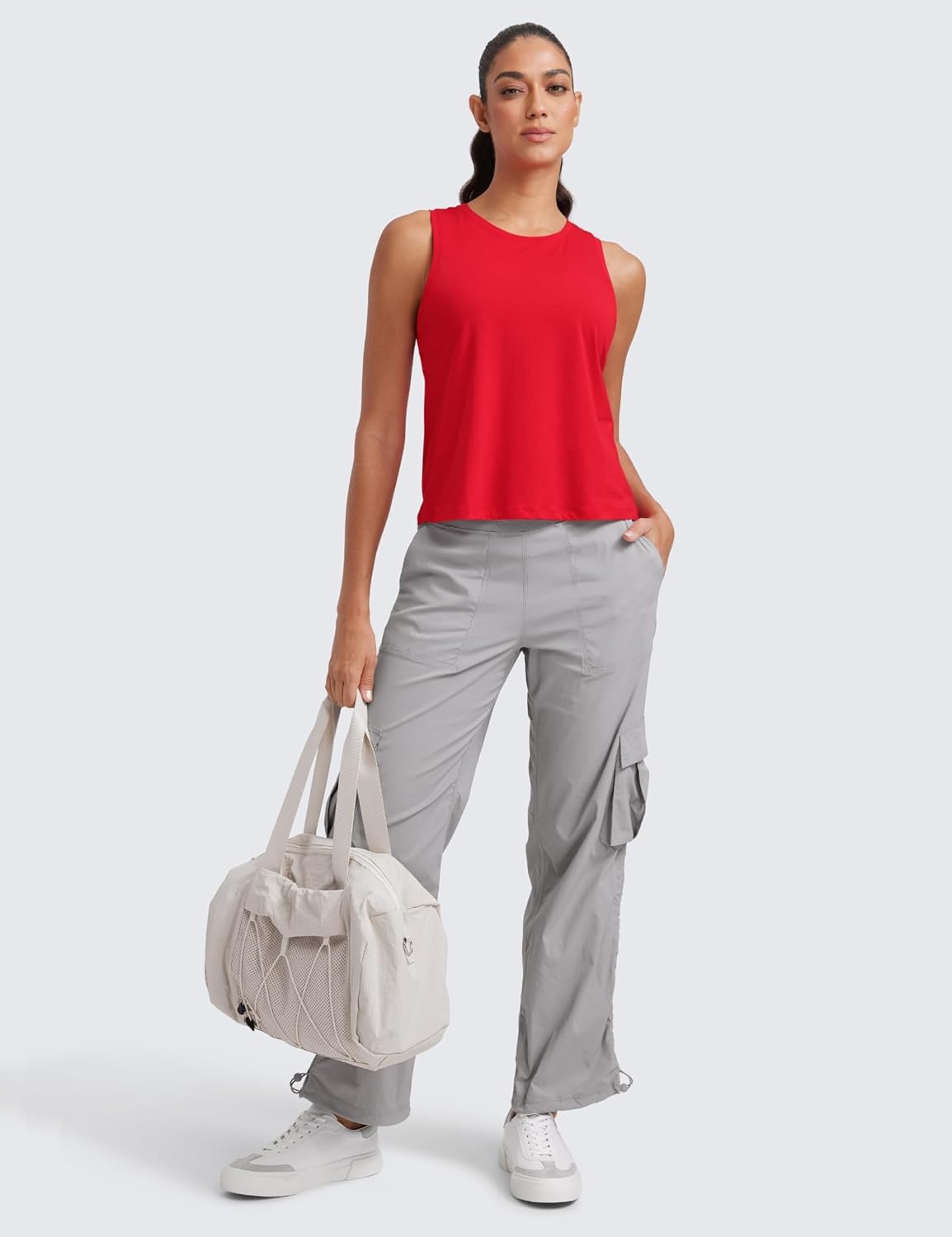 image:imageCRZ YOGA Womens Pima Cotton Sleeveless Loose Tank Tops Exercise Gym Yoga Tops Athletic ShirtsFestival Red