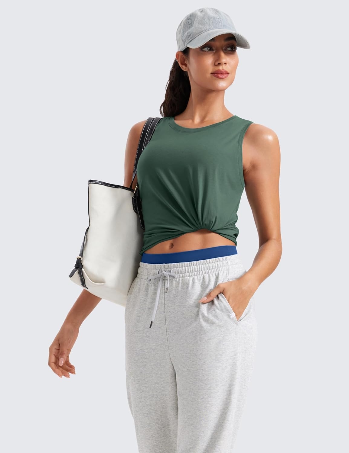 image:imageCRZ YOGA Womens Pima Cotton Sleeveless Loose Tank Tops Exercise Gym Yoga Tops Athletic ShirtsGraphite Green