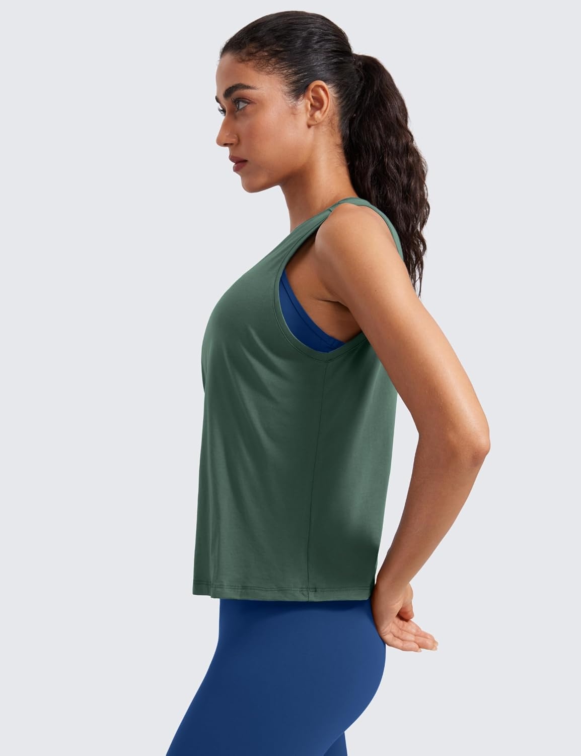 image:imageCRZ YOGA Womens Pima Cotton Sleeveless Loose Tank Tops Exercise Gym Yoga Tops Athletic ShirtsGraphite Green