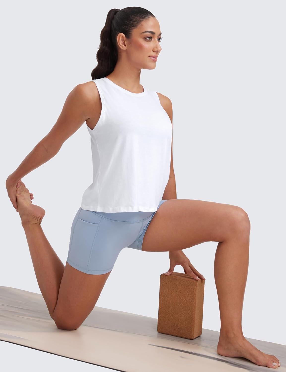 image:imageCRZ YOGA Womens Pima Cotton Sleeveless Loose Tank Tops Exercise Gym Yoga Tops Athletic ShirtsWhite