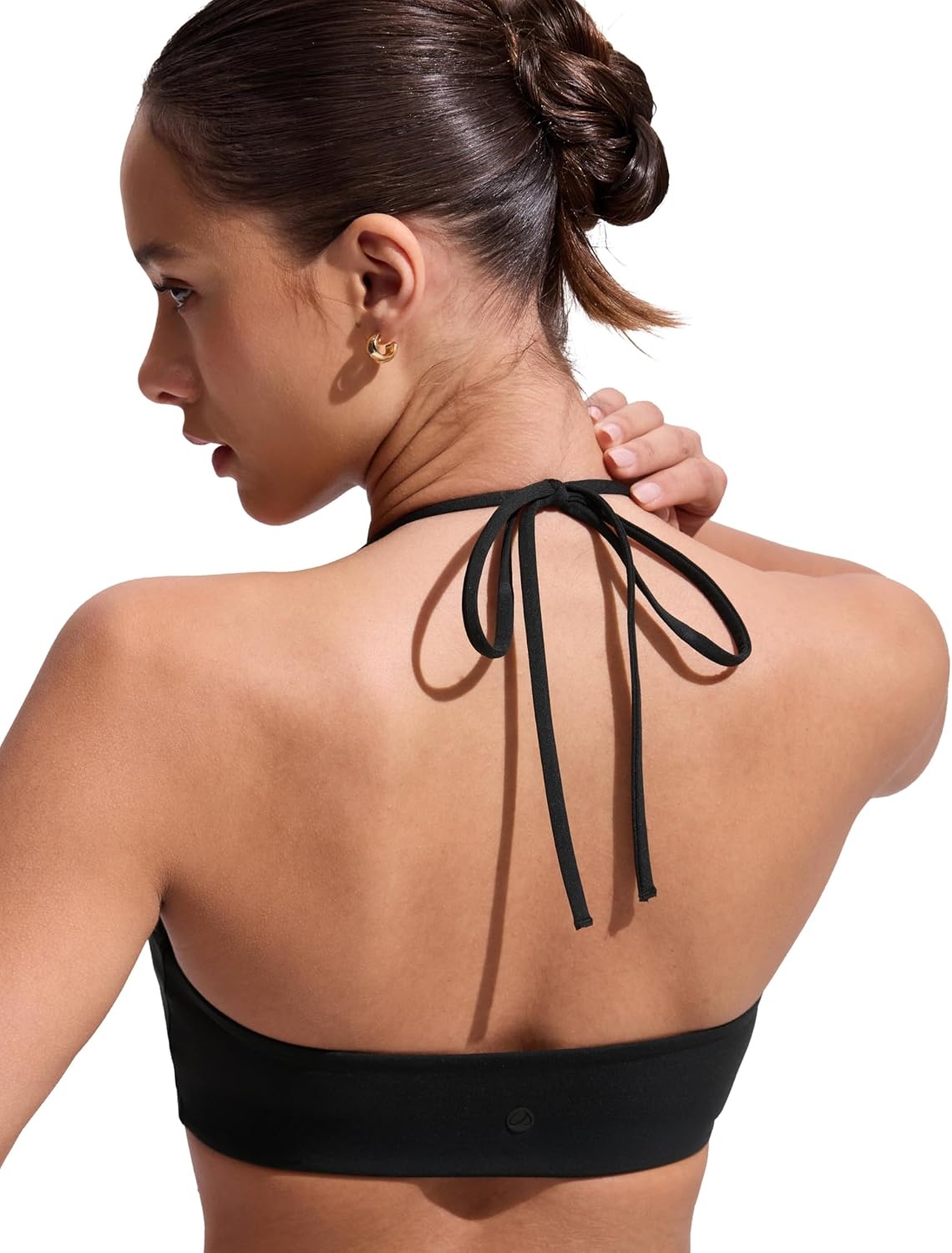 image:imageCRZ YOGA Womens Self Tie Halter Bikini Tops Swim Bathing Suit Scoop Neck Backless Swimsuit PaddedBlack