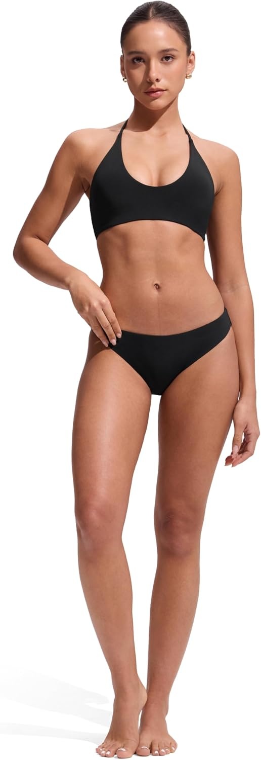 image:imageCRZ YOGA Womens Self Tie Halter Bikini Tops Swim Bathing Suit Scoop Neck Backless Swimsuit PaddedBlack