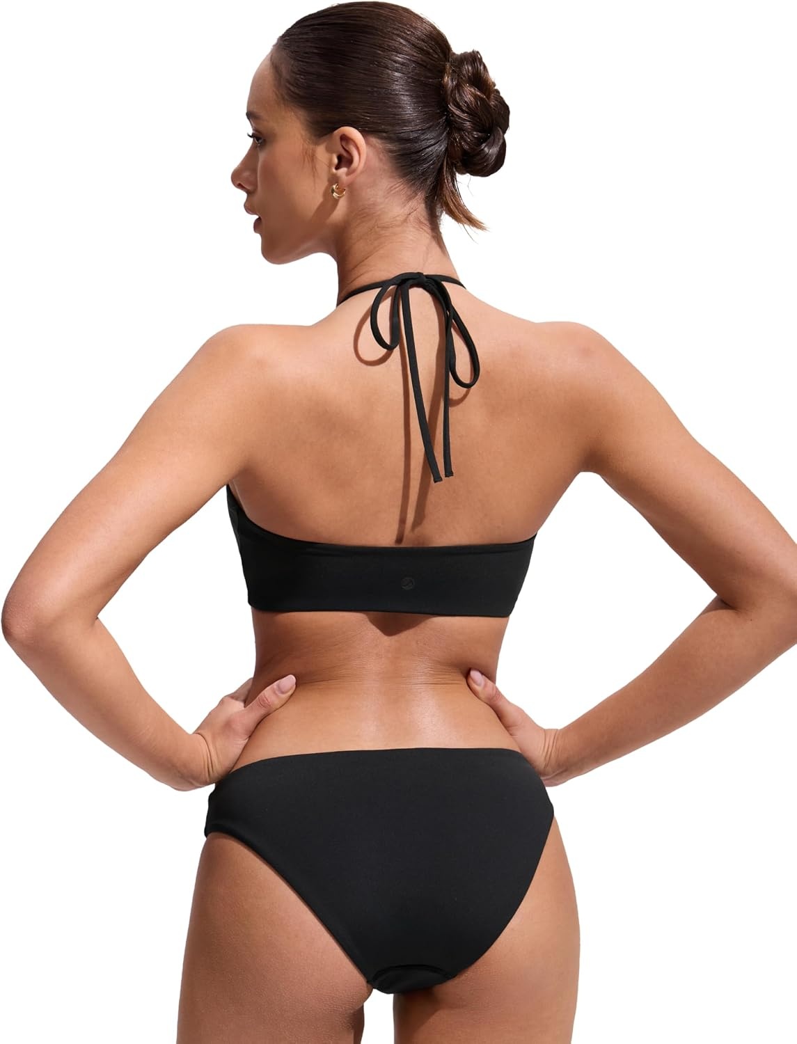 image:imageCRZ YOGA Womens Self Tie Halter Bikini Tops Swim Bathing Suit Scoop Neck Backless Swimsuit PaddedBlack