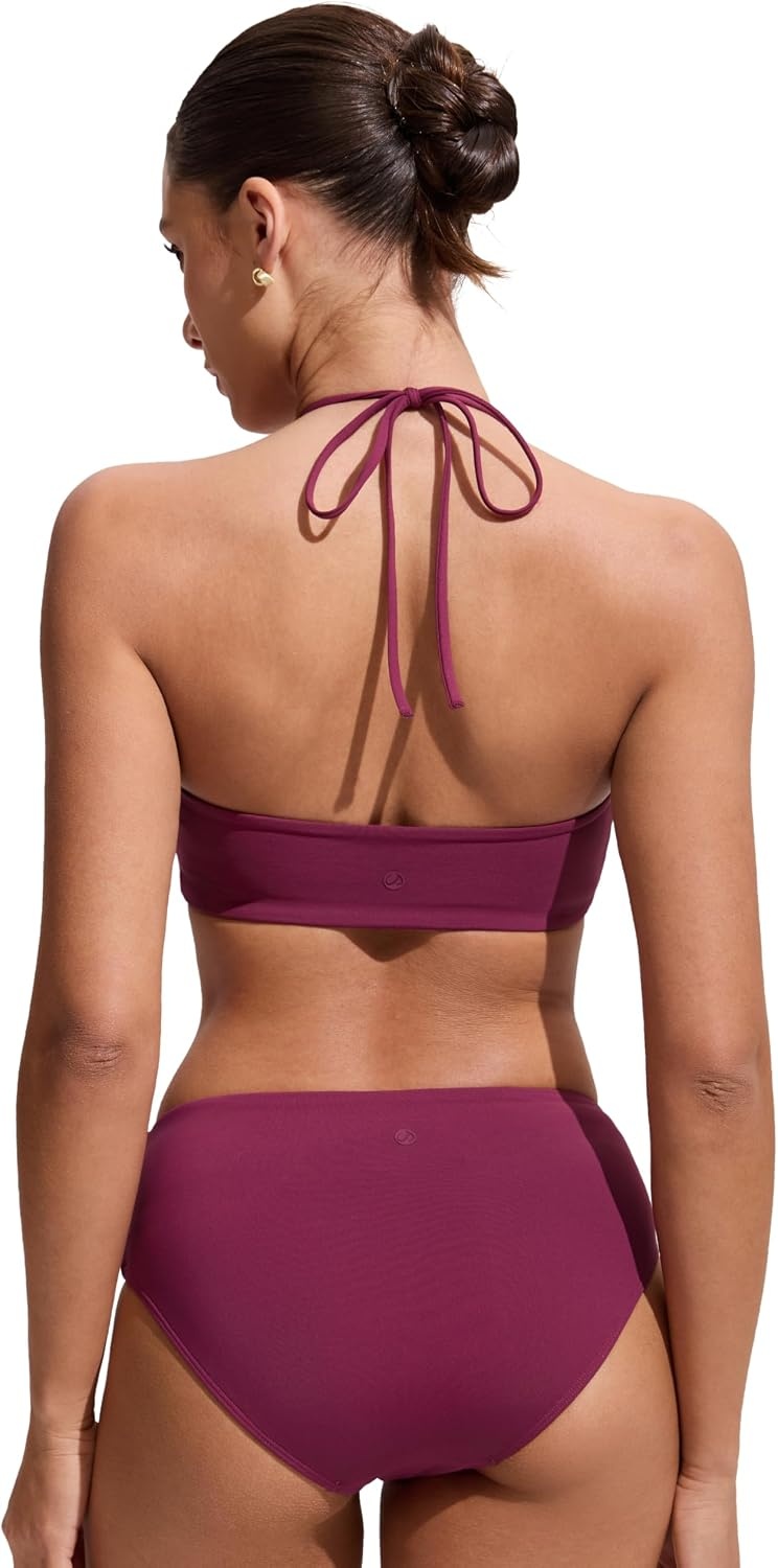 image:imageCRZ YOGA Womens Self Tie Halter Bikini Tops Swim Bathing Suit Scoop Neck Backless Swimsuit PaddedFuchsia