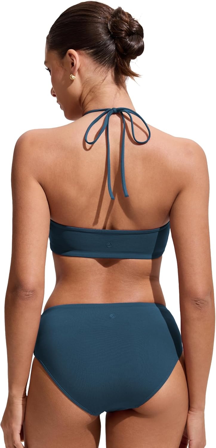 image:imageCRZ YOGA Womens Self Tie Halter Bikini Tops Swim Bathing Suit Scoop Neck Backless Swimsuit PaddedInsignia Blue