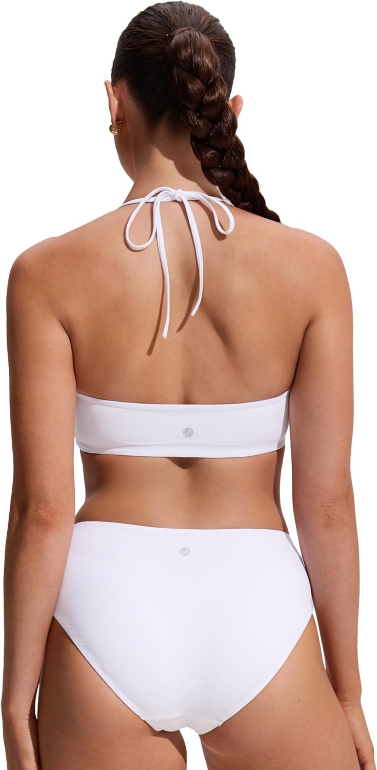 image:imageCRZ YOGA Womens Self Tie Halter Bikini Tops Swim Bathing Suit Scoop Neck Backless Swimsuit PaddedWhite